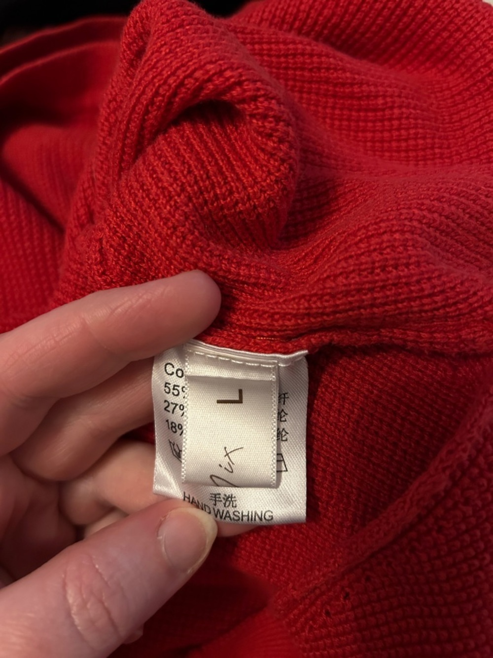 Red Knit, Short-Sleeved Sweater Top, Sz L - Picture 5 of 6